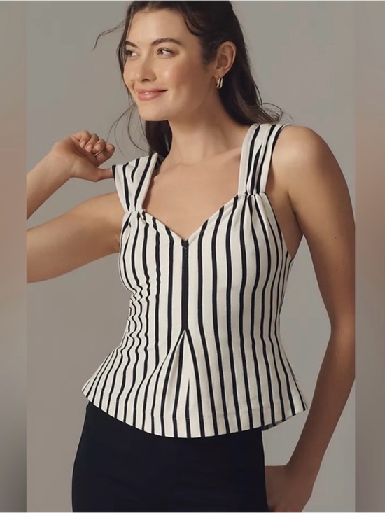 Maeve Tops - LIKE NEW Women’s Maeve Black & Ivory Stripe Tank Top in 100% Cotton - LP